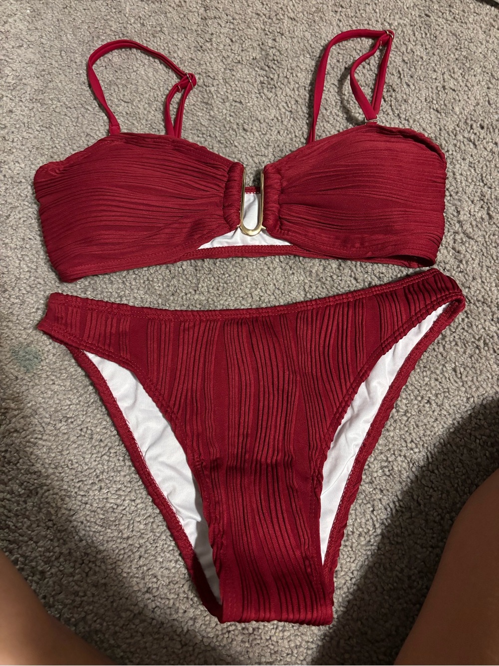 Amazon Women’s Crimson Ribbed Two-Piece Bikini Set